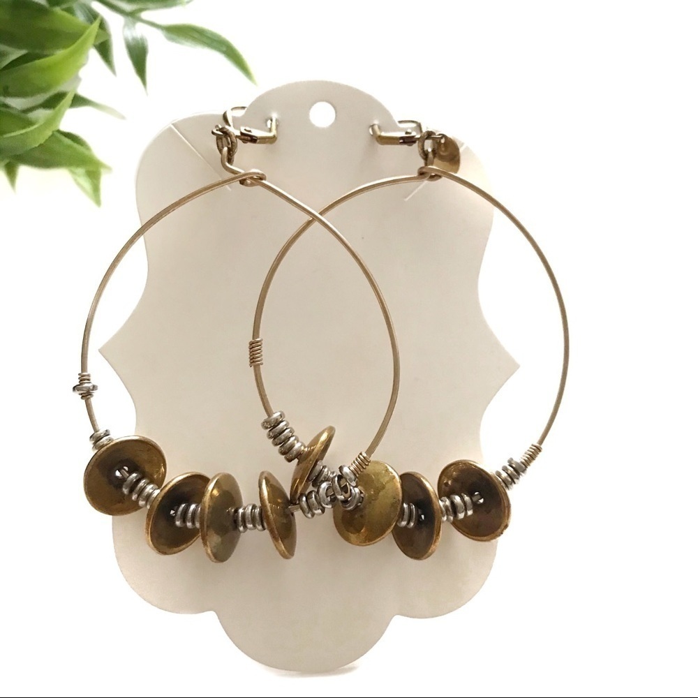 DOUBLE HAPPINESS Dangle Hoop Two Tone Earrings